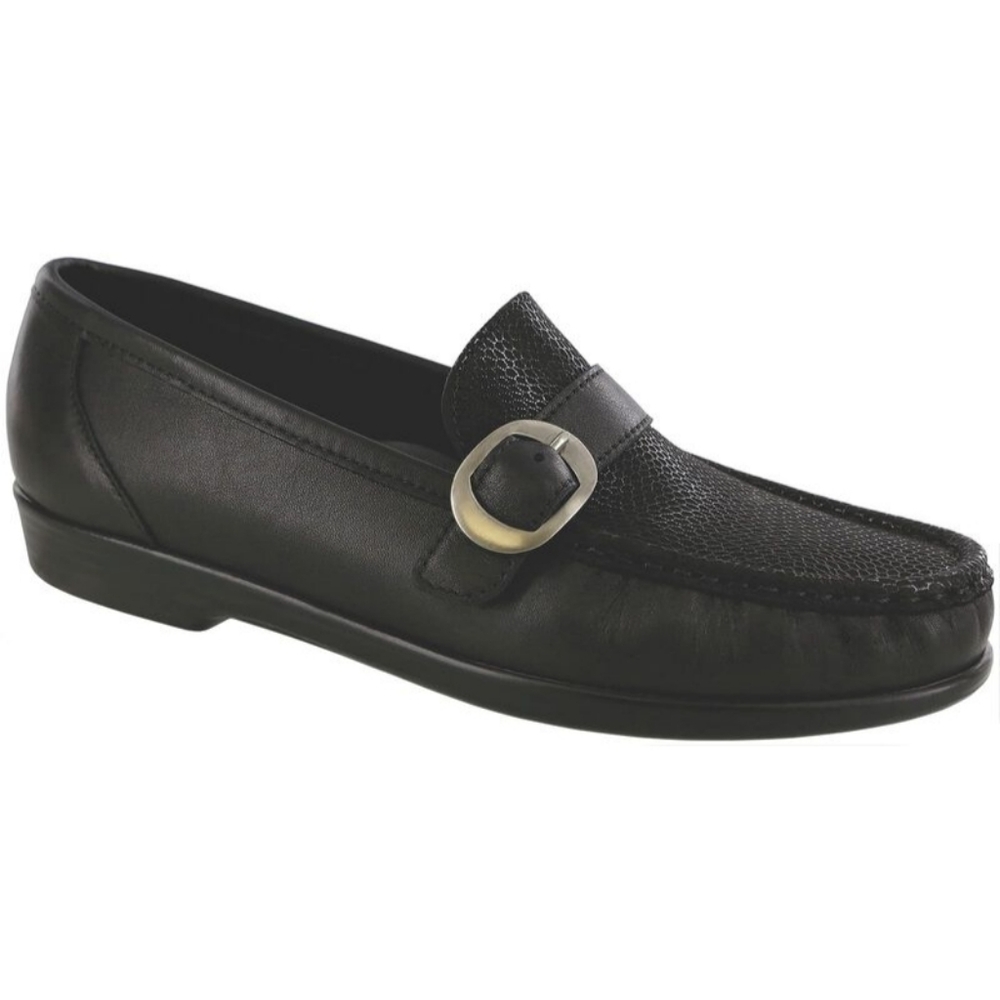 SAS Lara Black Leather Buckle Loafer San Antonio‎ Shoes Tripad Comfort Size 7